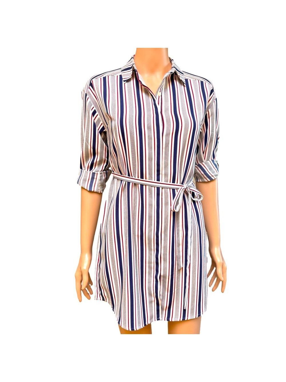 Express White and Blue Notched Collar Mini Dress XSP